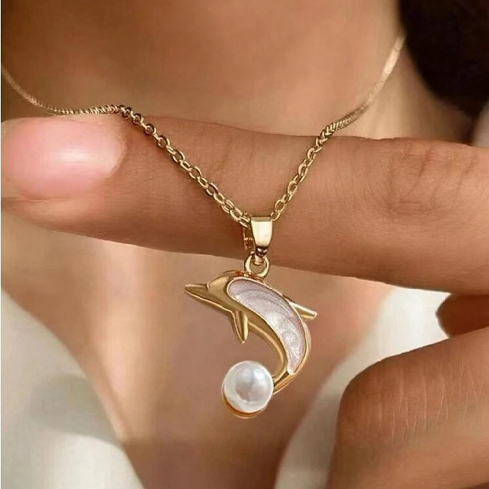 ⚠️Clearance Dolphin And Faux Pearl Yellow Hold Necklace SS